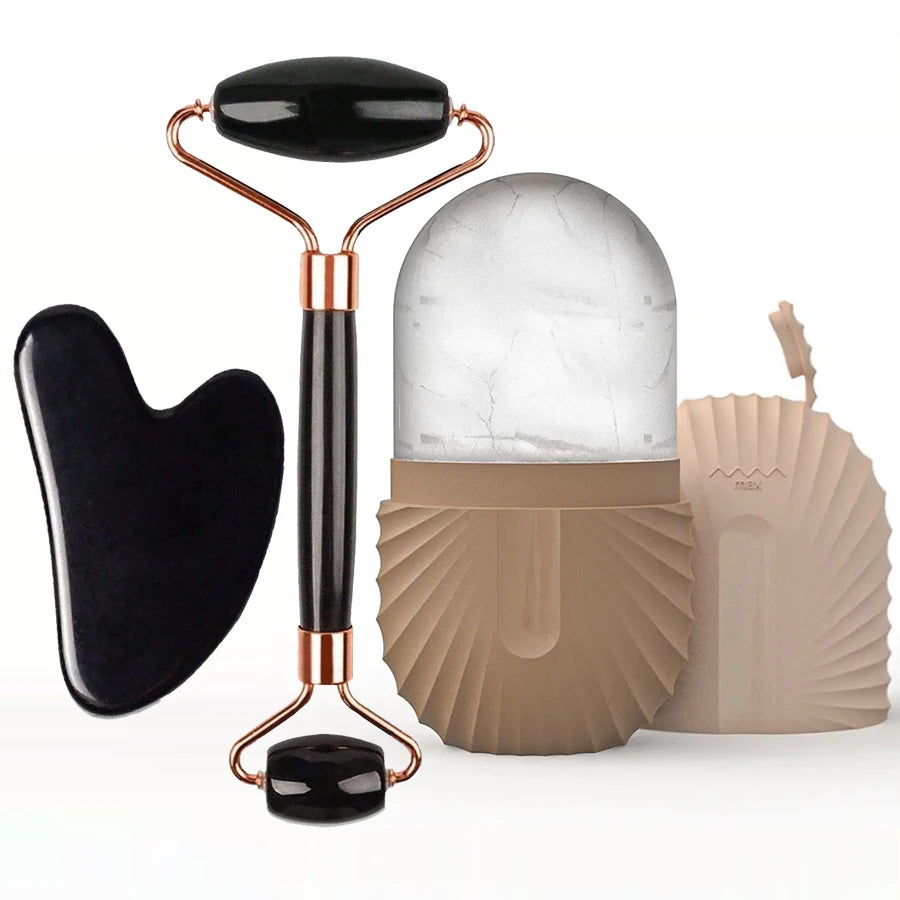 Ice Face Roller & Gua Sha Set – Cooling Facial Massage & Contouring Tool