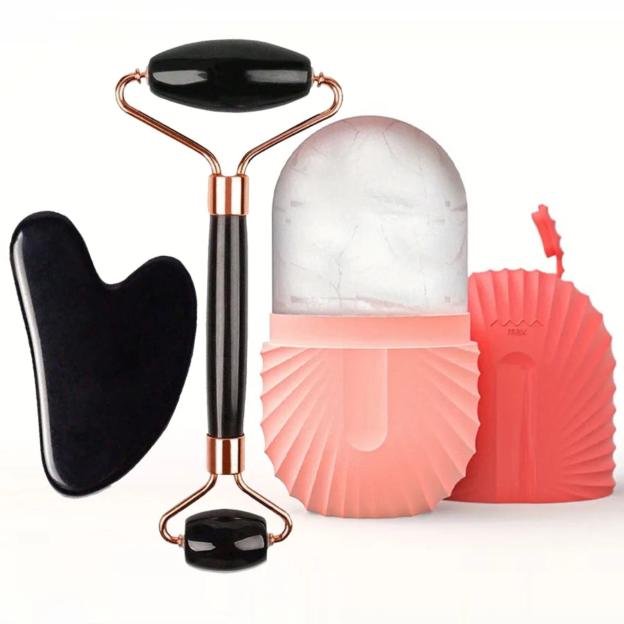 Ice Face Roller & Gua Sha Set – Cooling Facial Massage & Contouring Tool