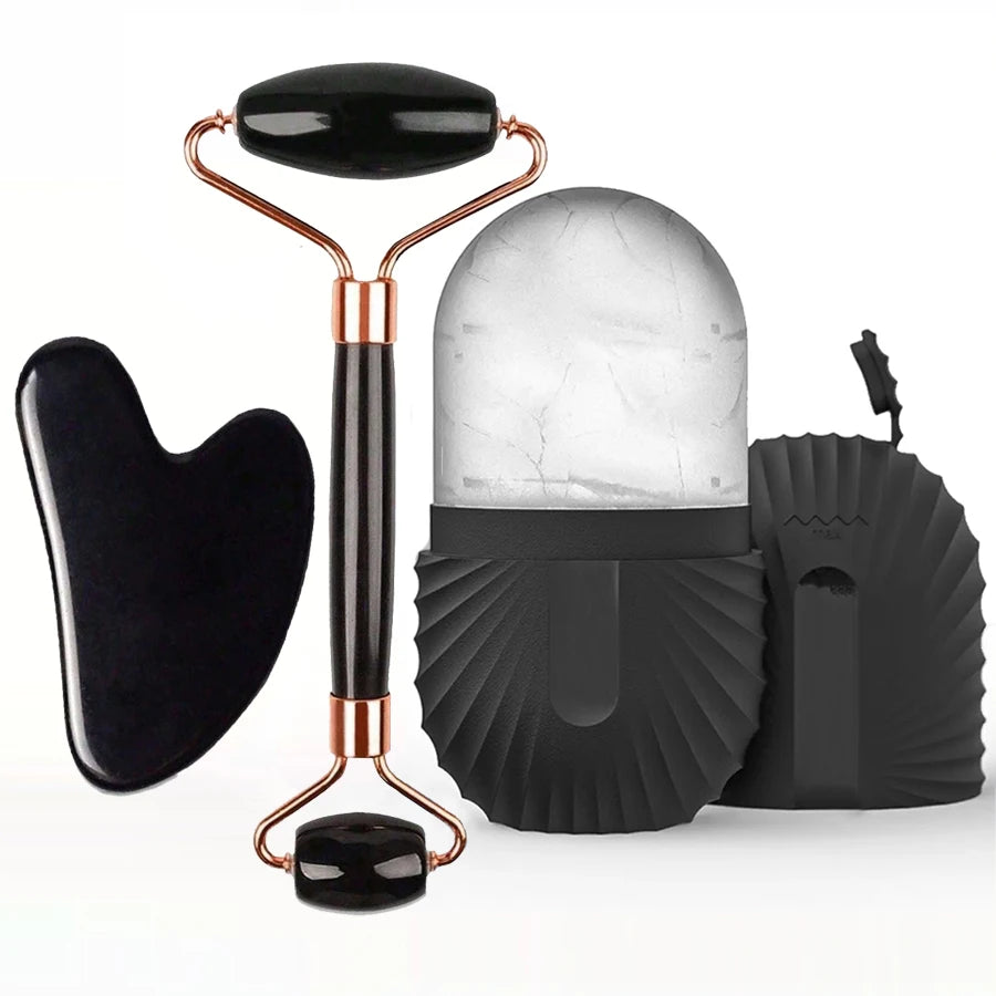 Ice Face Roller & Gua Sha Set – Cooling Facial Massage & Contouring Tool